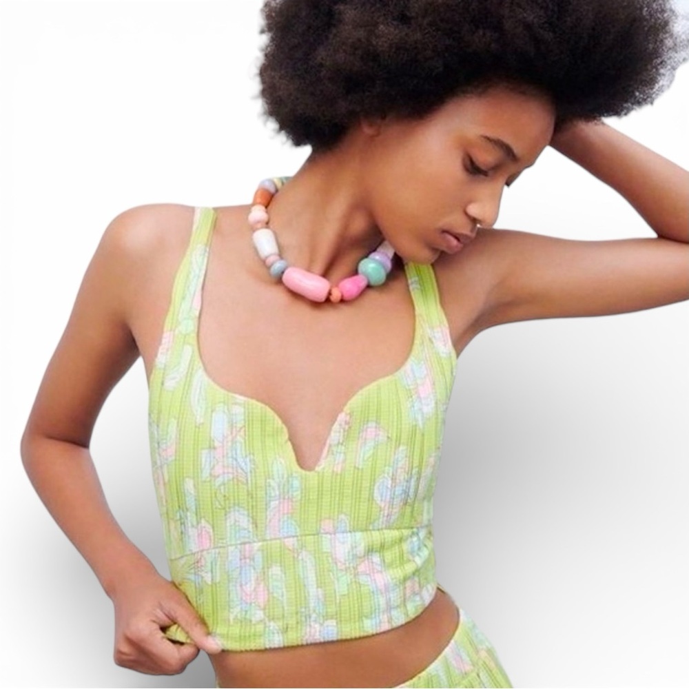 Zara Floral Print Pleated Crop Top